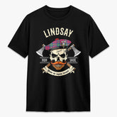 Lindsay Ancient Tartan Crest 2D T-shirt - Alba Skull Style